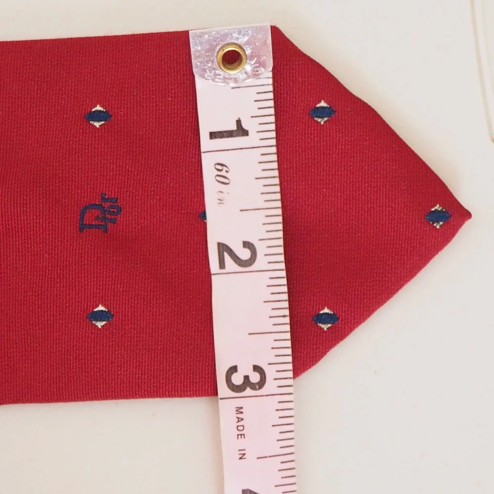 VTG‎ Christian Dior Polyester Silk Blend Tie Red Navy Classic Logo Spellout